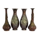 Two pairs of Japanese bronze vases,