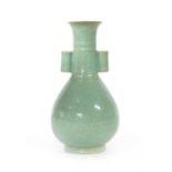 A Chinese twin handle celadon vase,