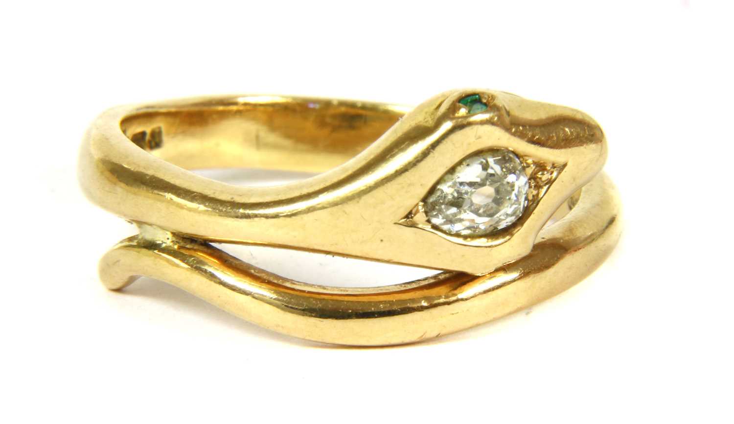 An 18ct gold diamond and emerald snake ring, - Image 2 of 3