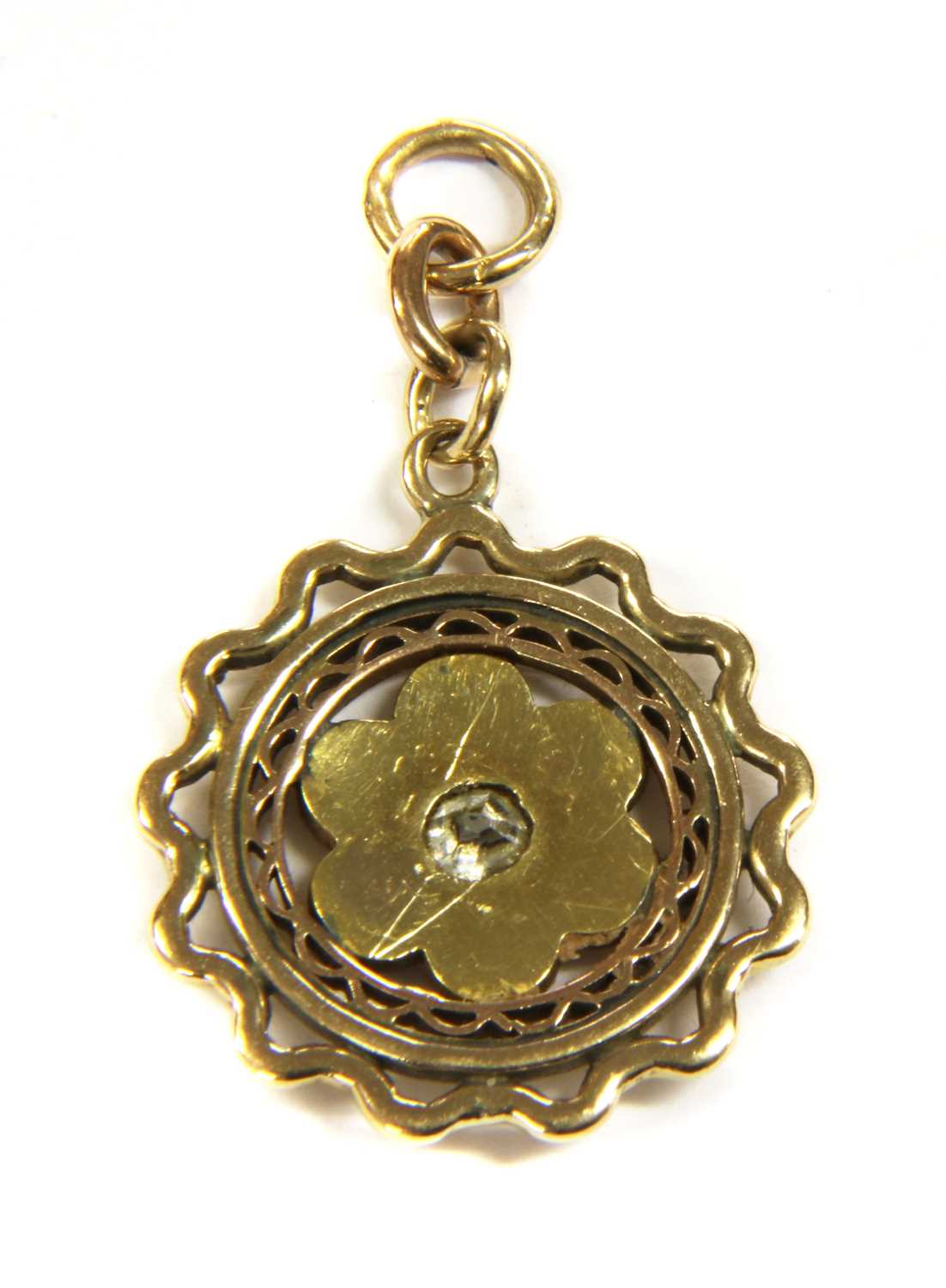 A gold diamond and enamel flower pendant, - Image 2 of 2