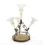 A late 19th century silver plated and opaline glass epergne
