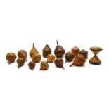 A collection of 19th century treen spinning tops,