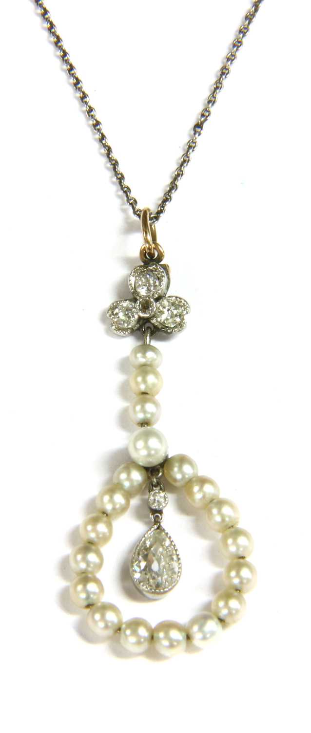 An Edwardian platinum and gold, diamond and seed pearl necklace,