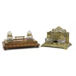 A Victorian oak and brass-bound desk stand,