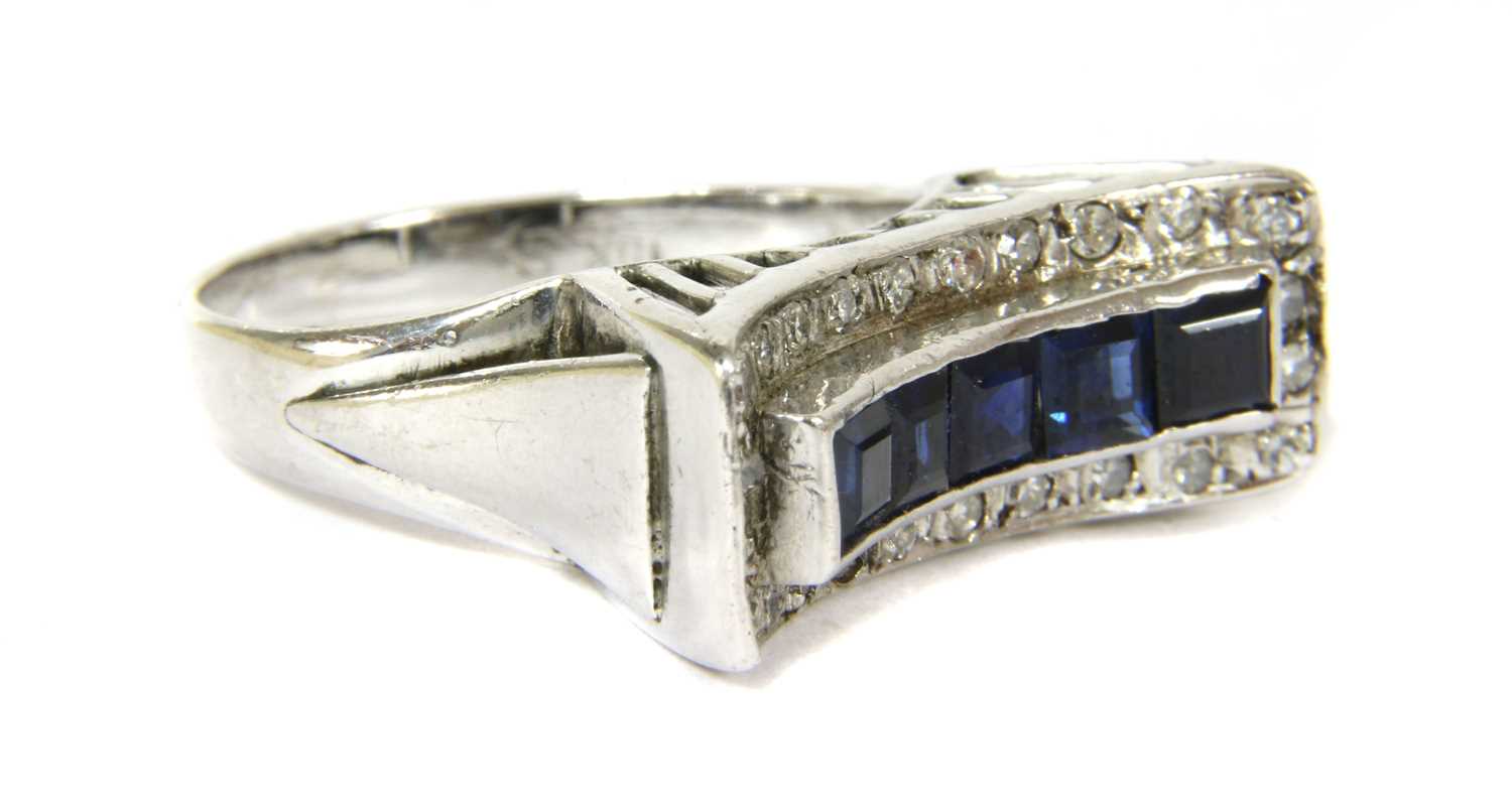 A white gold sapphire and diamond dress ring, c.1950, - Image 2 of 3