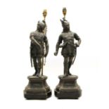 A pair of Victorian spelter figures of warriors,