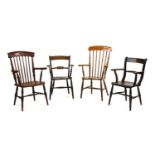 Four various 19th century farmhouse elbow chairs