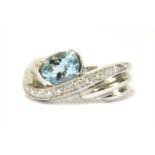 An Italian white gold aquamarine and diamond ring,