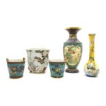 A Japanese pottery and cloisonné vase,