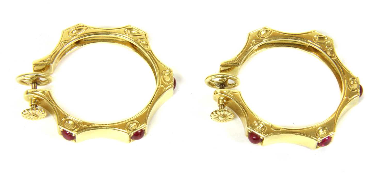 A pair of Cartier gold ruby hoop earrings, - Image 2 of 2