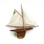 A model sailing gaff rigged pond yacht,