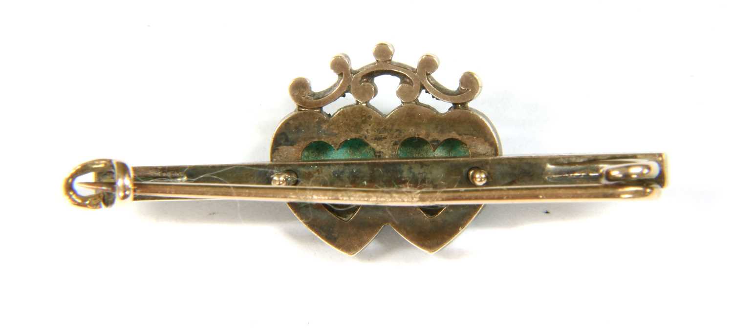 A Victorian gold and silver, turquoise and diamond twin heart bar brooch, - Image 3 of 3