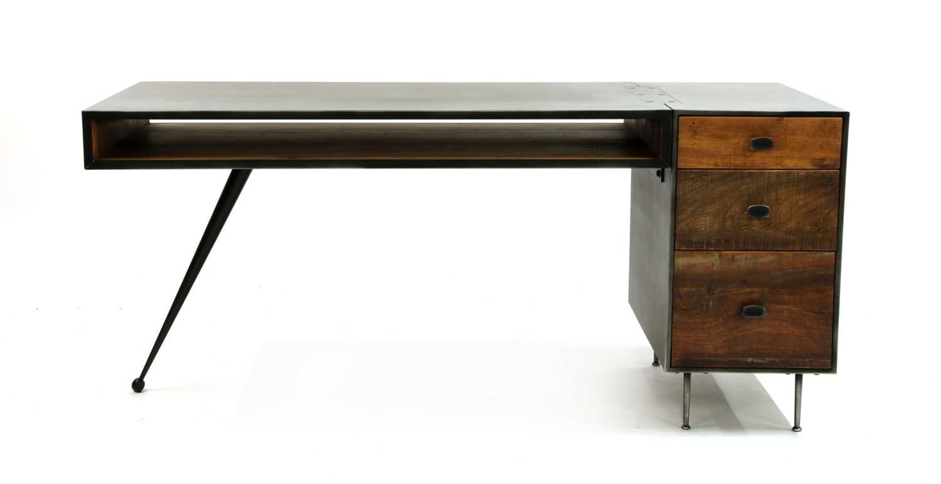 A contemporary metal and wood desk, - Image 2 of 3