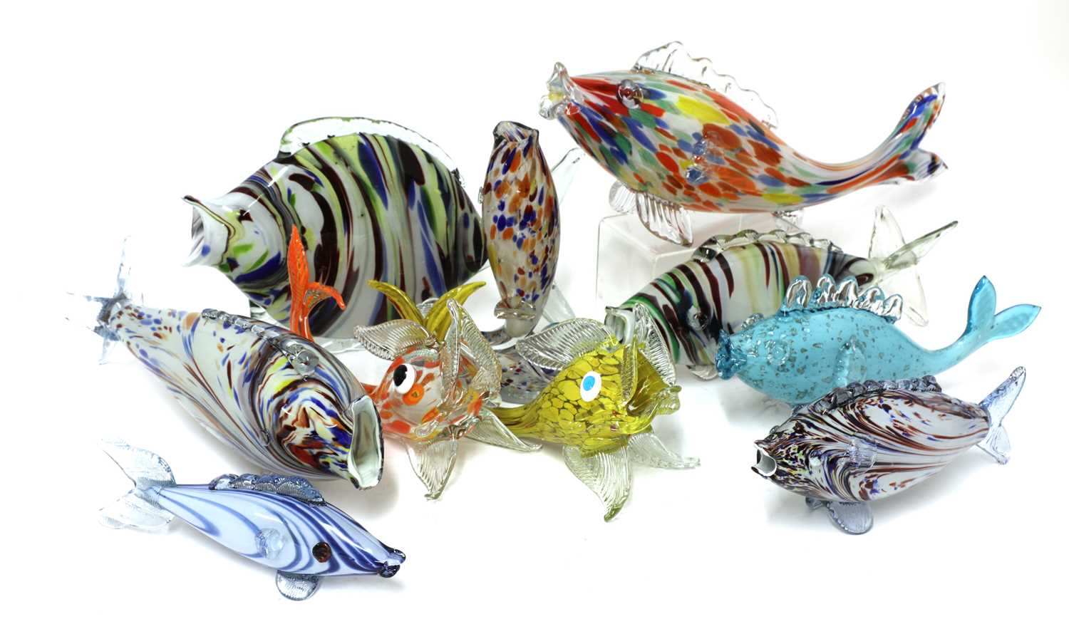 Ten Italian Murano glass dishes,