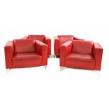 Four red leather chairs,