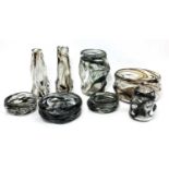 Eight items of Whitefriars knobbly glass items,