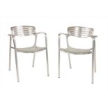 A pair of cast aluminium open armchairs,