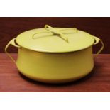 A Dansk Kobenstyle yellow enamelled casserole dish and cover,