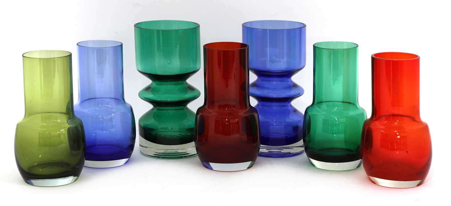 A good group of seven Finnish Riihimaki glass vases,