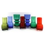 A good group of seven Finnish Riihimaki glass vases,