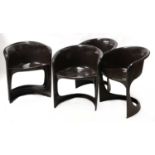 A set of six black 'Model 290' moulded plastic stacking chairs,