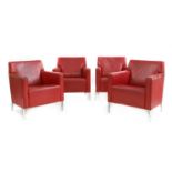 Four red leather chairs,