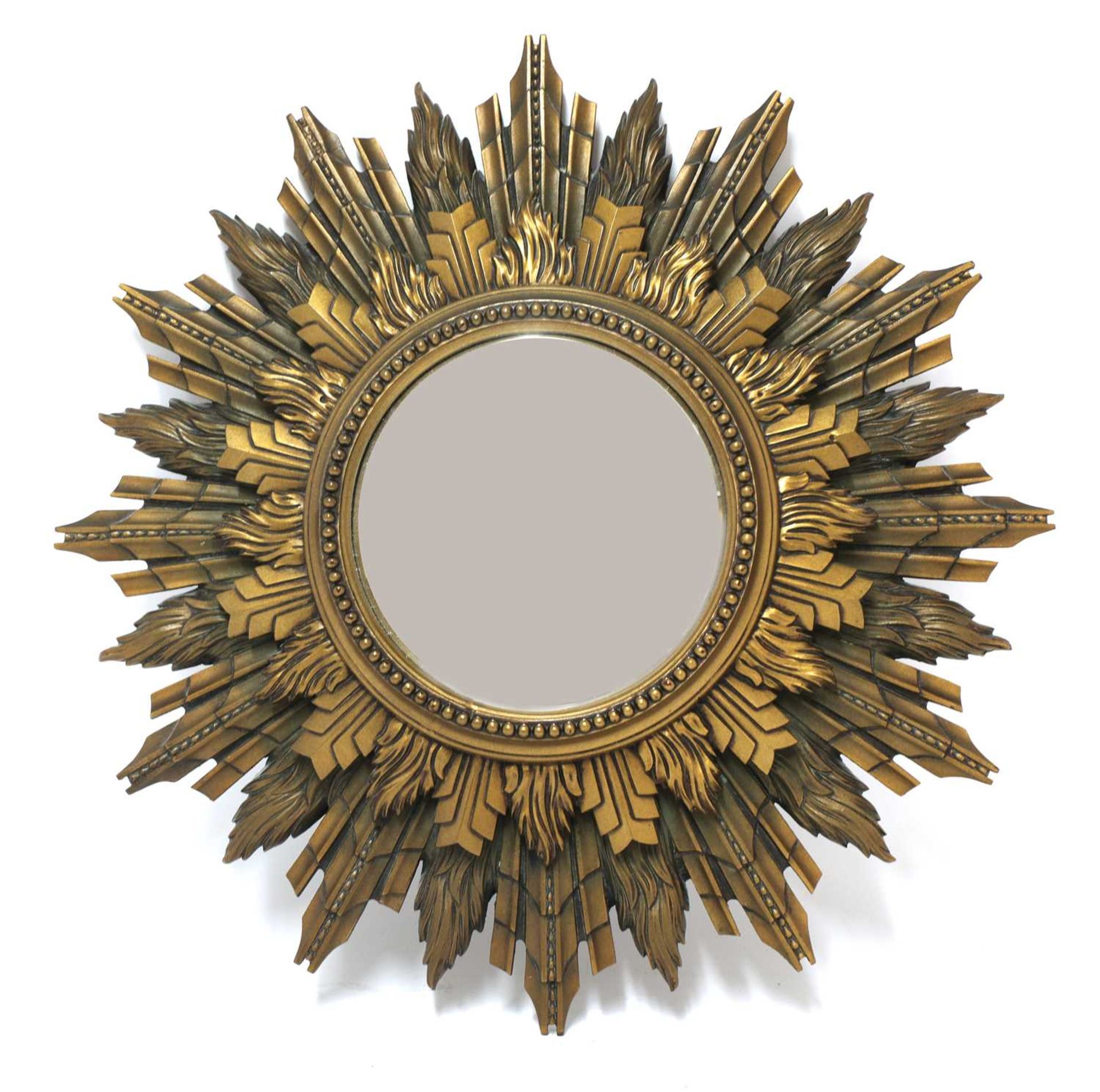 An Art Deco-style starburst composition mirror,