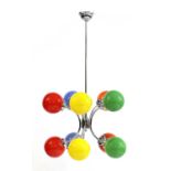An Italian coloured ten-light hanging electrolier,