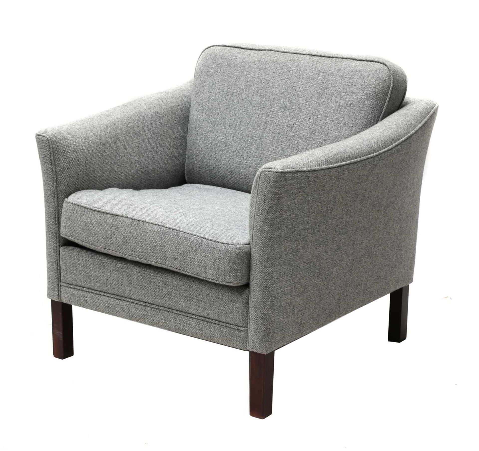 A Danish grey upholstered armchair,