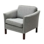 A Danish grey upholstered armchair,