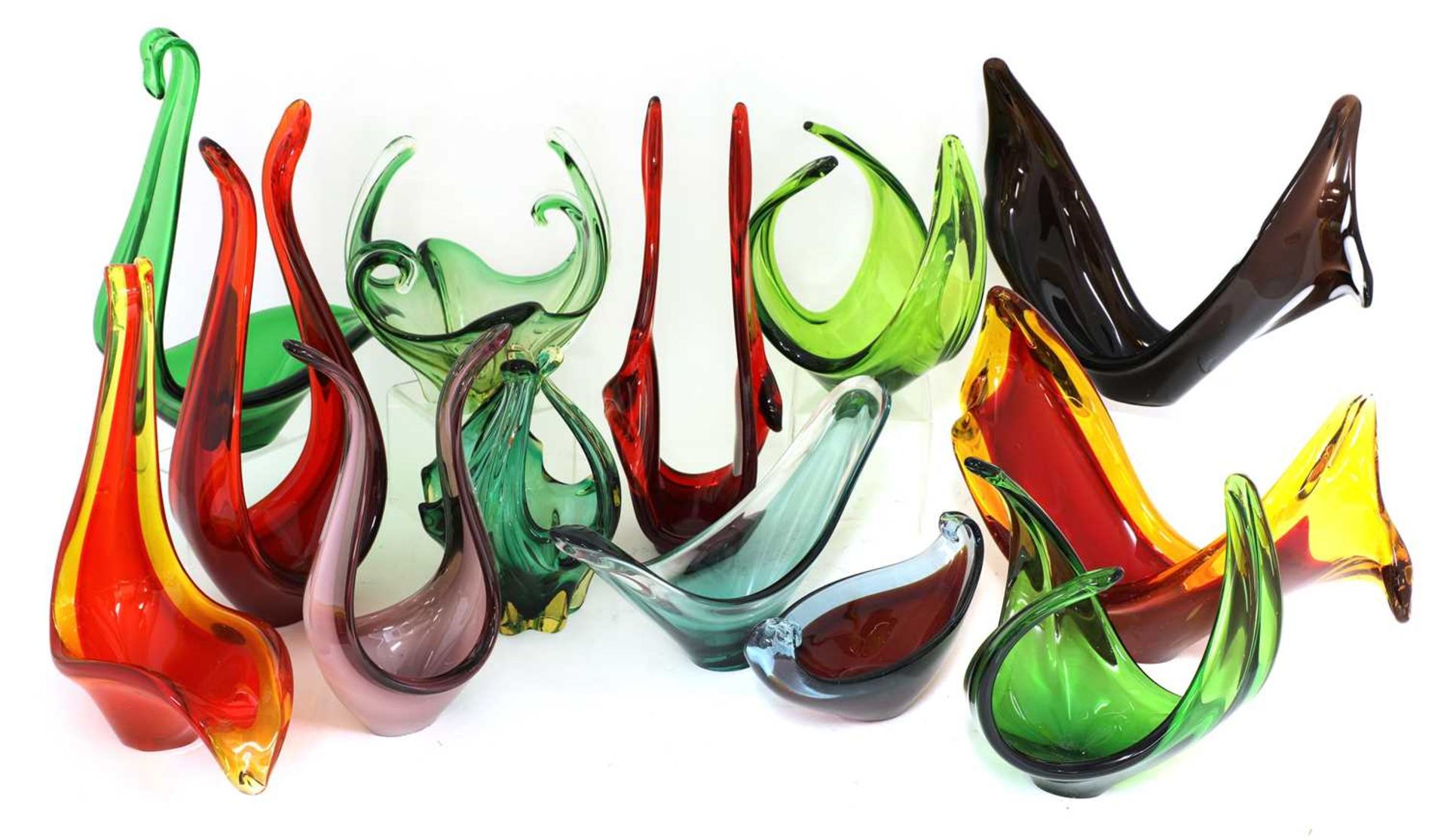 Thirteen Italian Murano glass vases,