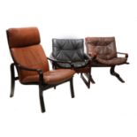 Three leather bentwood lounge chairs,