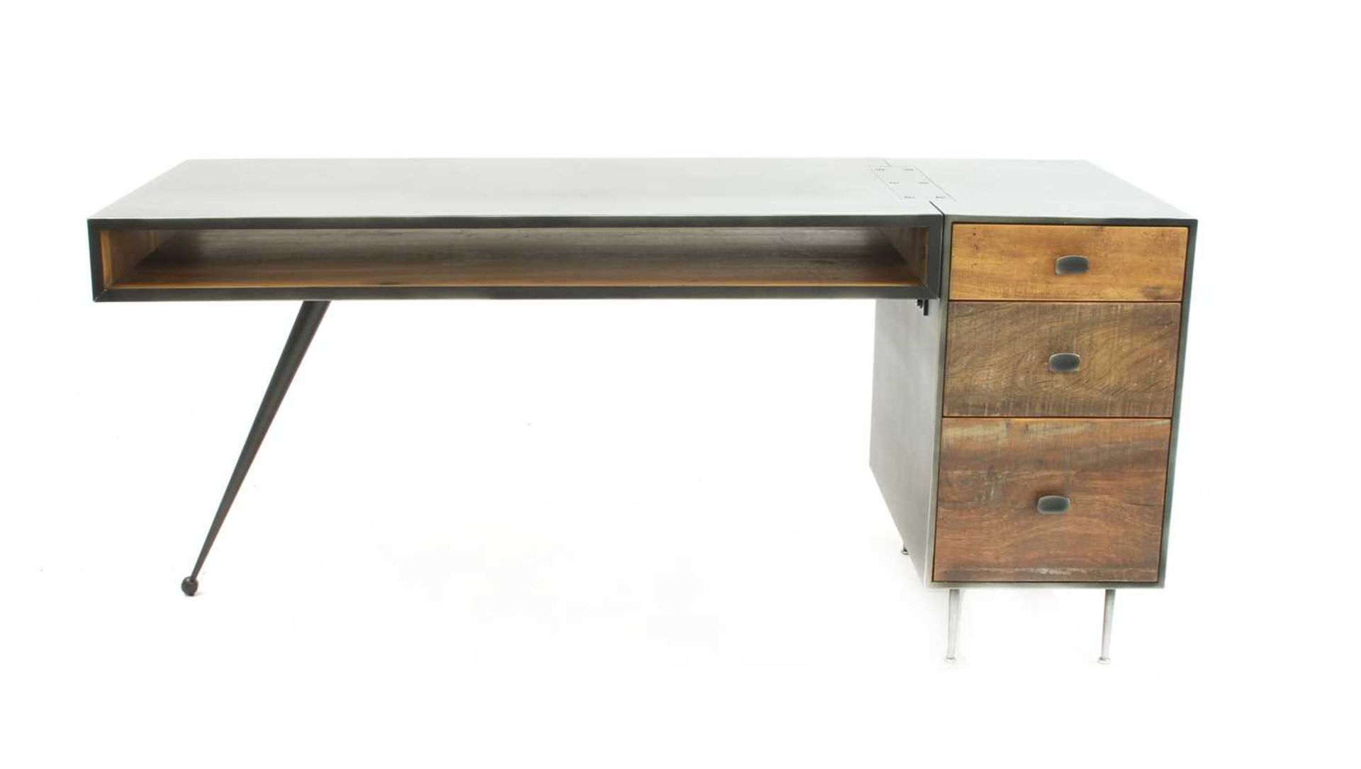 A contemporary metal and wood desk, - Image 3 of 3