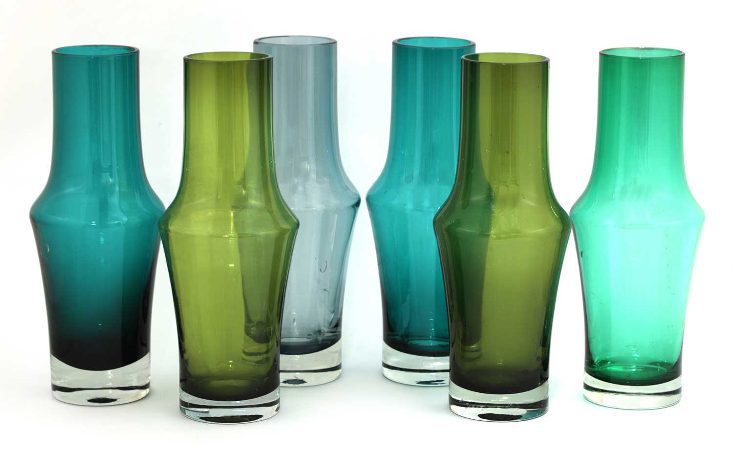 A good group of six identical Riihimaki glass vases,