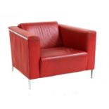 Four red leather chairs,