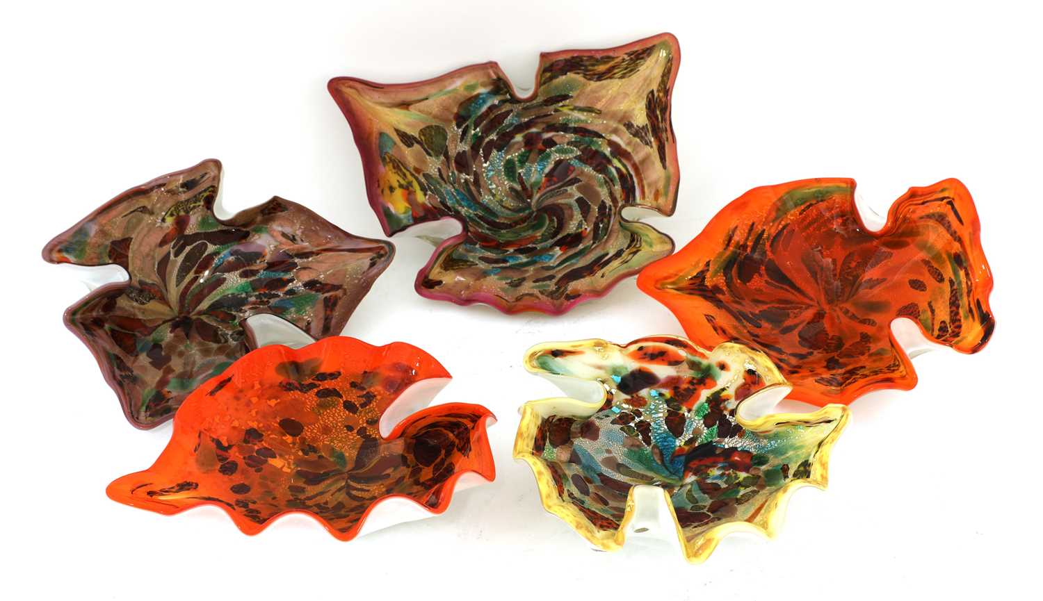 Five Italian Murano millefiori glass dishes,