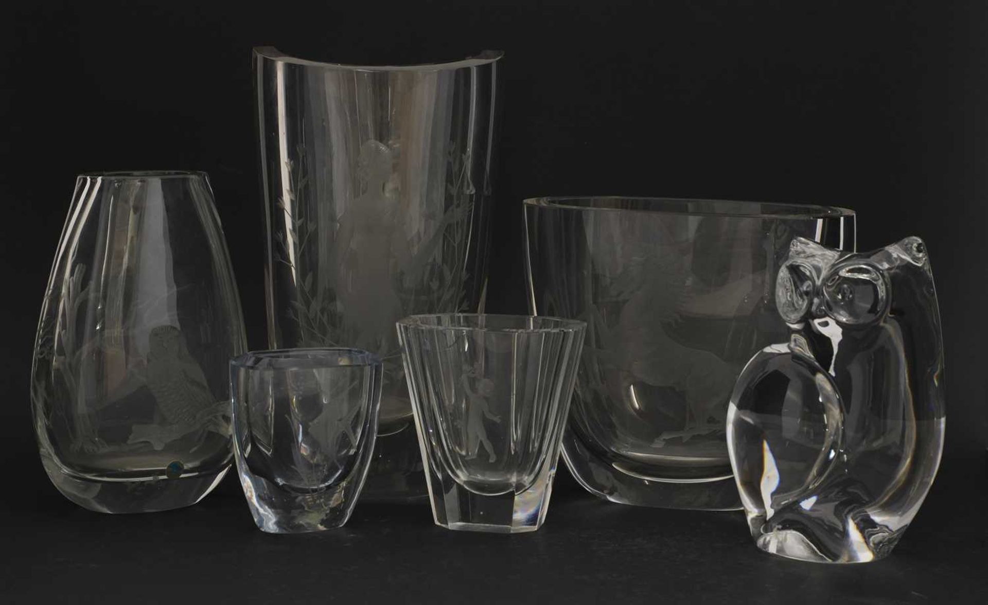 Two Whitefriars clear glass vases,