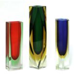 Three Italian Murano Sommerso glass vases,