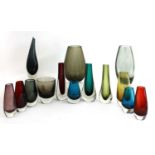 A selection of Whitefriars cased glass vases,