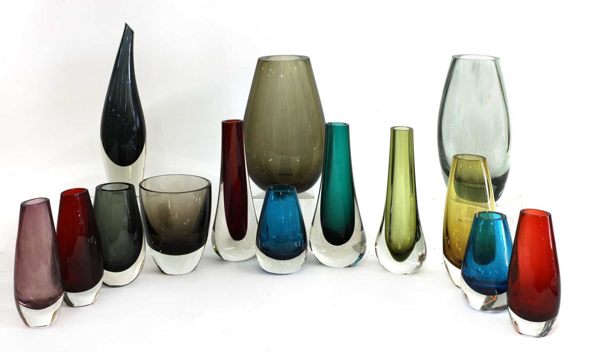 A selection of Whitefriars cased glass vases,