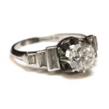 A platinum single stone diamond ring, c.1920,