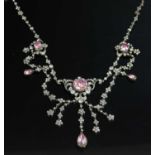 A Victorian pink and white paste swag and fringe necklace,