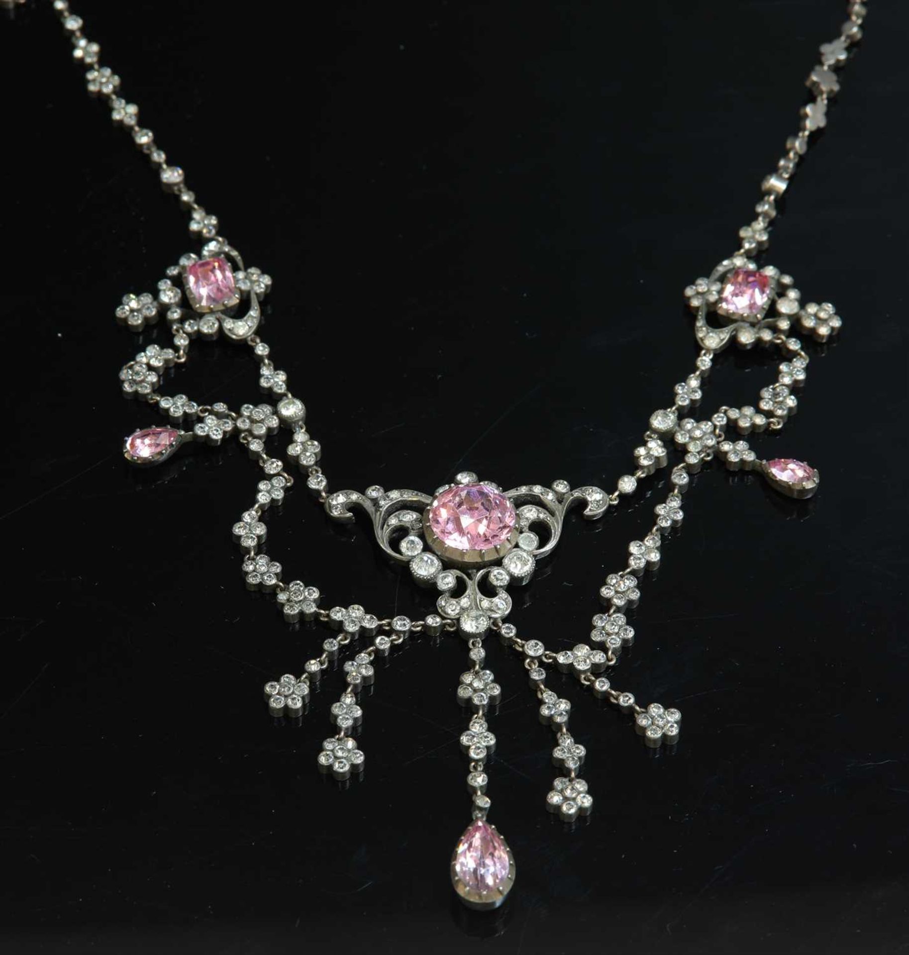 A Victorian pink and white paste swag and fringe necklace,