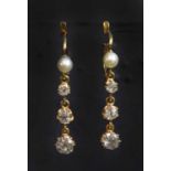 A pair of early 20th century Continental gold, pearl and diamond drop earrings,