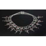 A Victorian silver garnet fringe necklace,