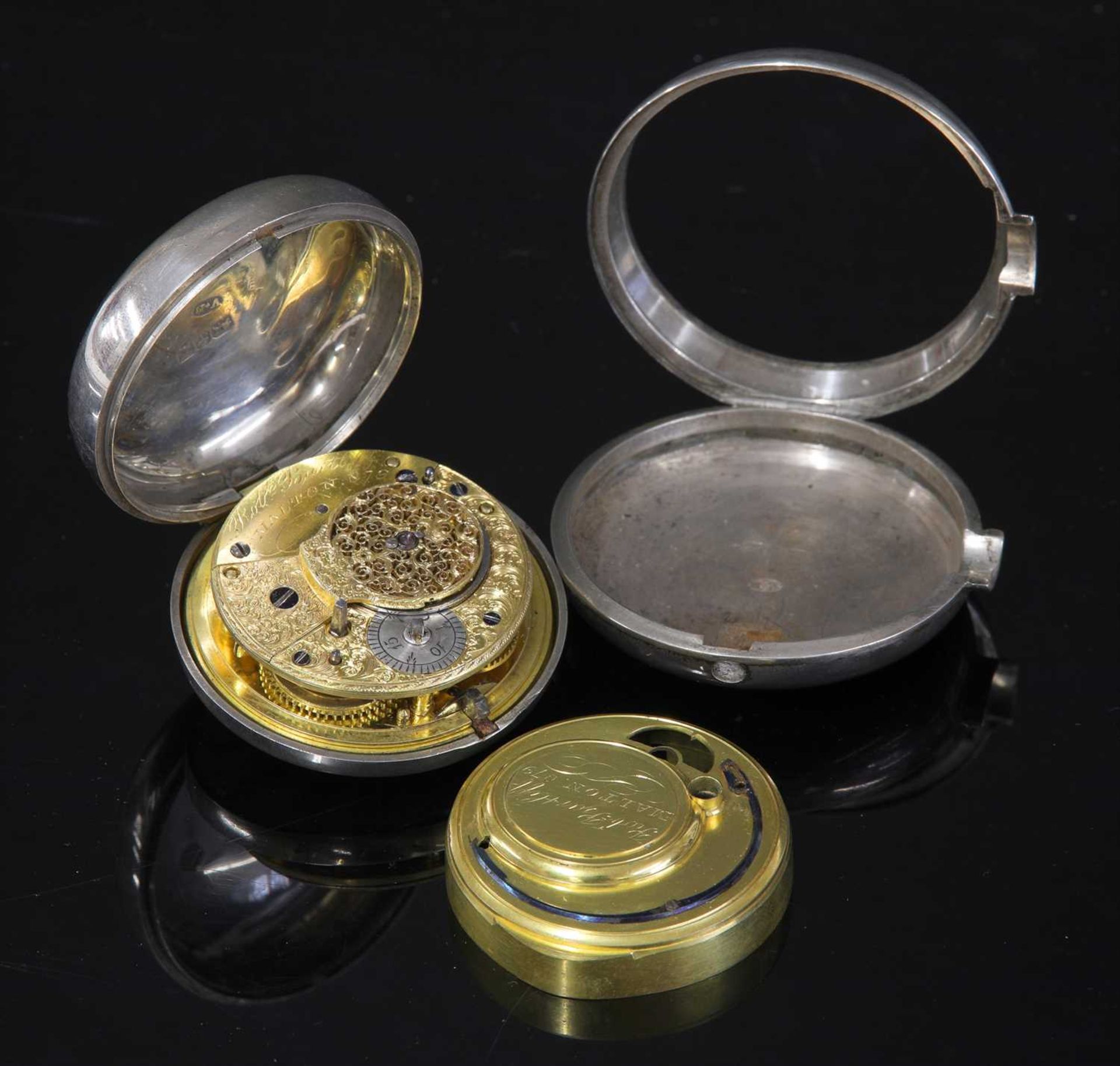 A sterling silver pair cased pocket watch, - Image 3 of 3