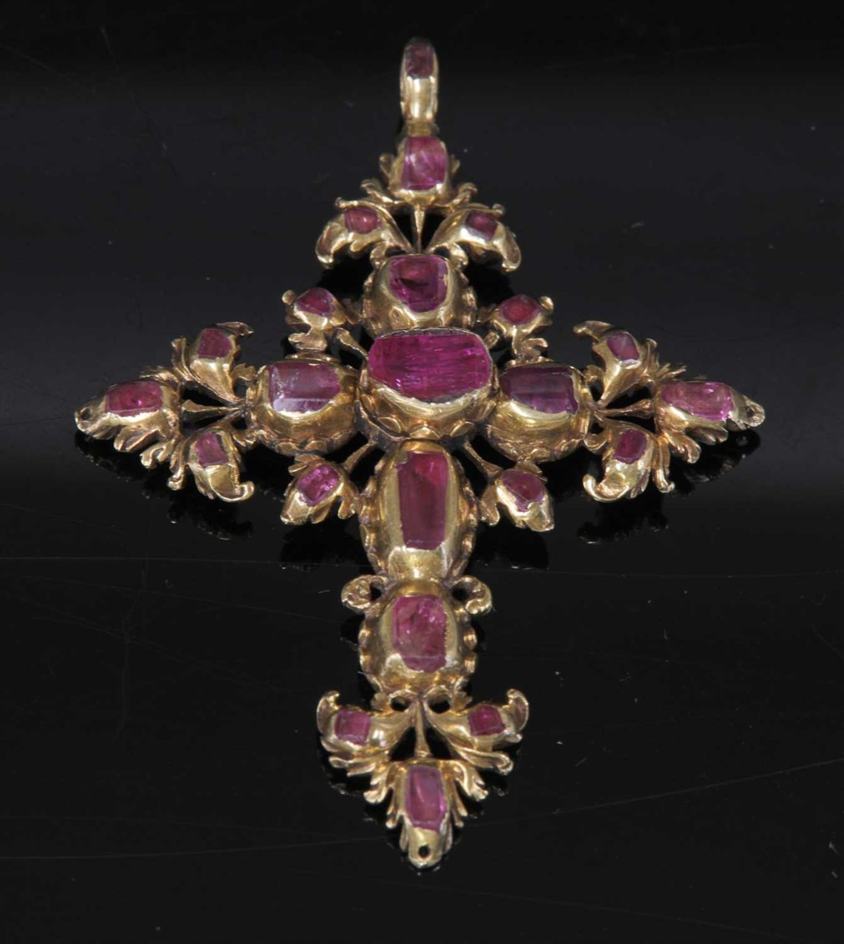 An Iberian gold and ruby set cross, c.1700,