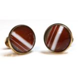 A pair of 9ct gold bar link agate cufflinks by Brian Leslie Fuller,