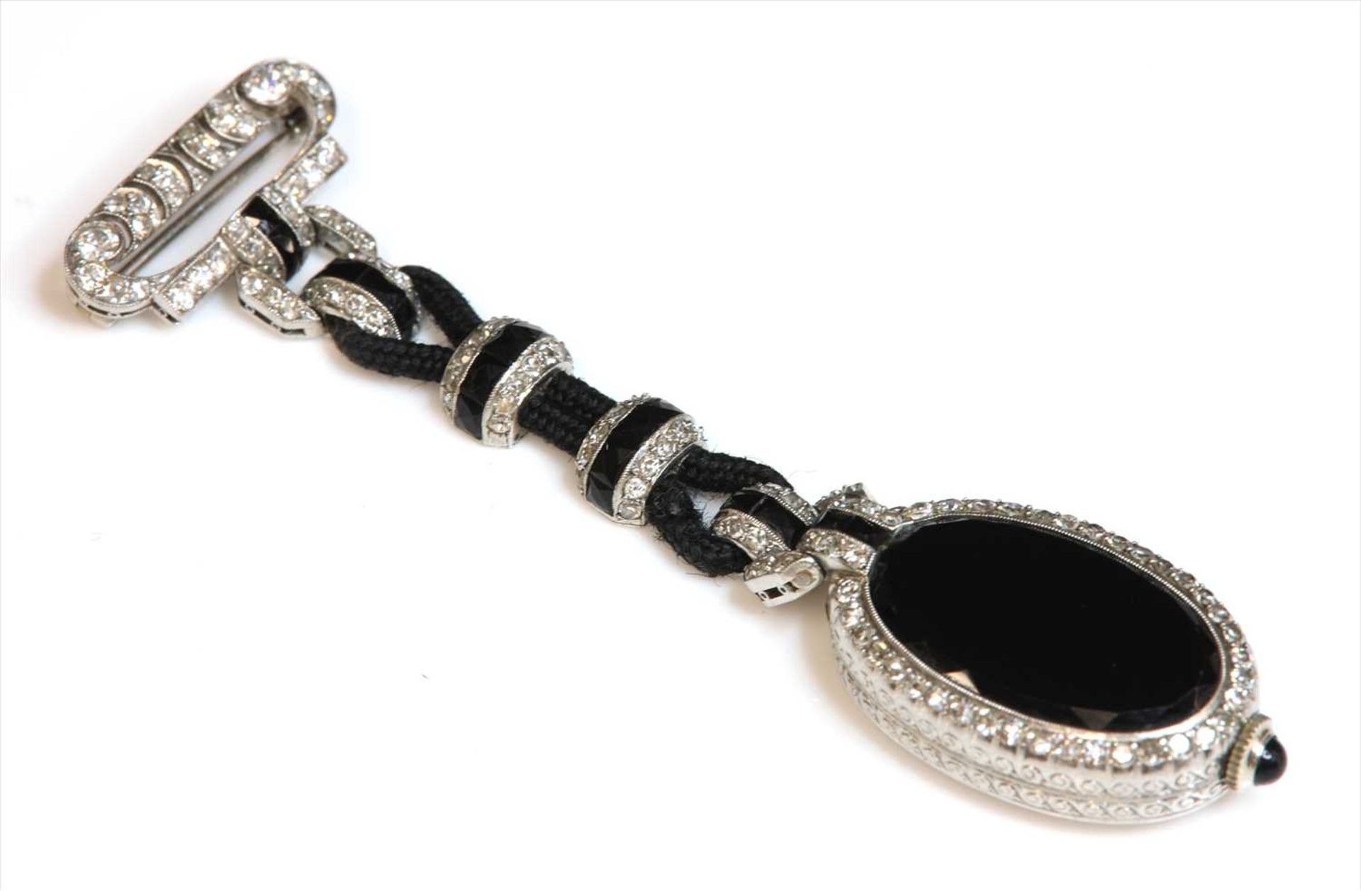 A ladies' Art Deco onyx and diamond fob watch, c.1920, - Image 3 of 6