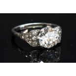 A platinum single stone diamond ring, c.1950,